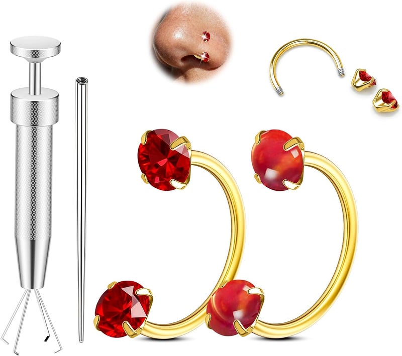 AMASIS Opal Nose Ring Studs Horseshoe Nose Rings Hoops Stud 316L Stainless Steel Nose Rings Round CZ Square Screw L Shaped Nose Stud Hypoallergenic Nostril Piercing Jewelry for Women Men - Image 1